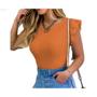 Imagem de Blusa canelada cavado babado feminina elegante