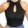 Imagem de Blusa canelada gola alta regata decote gota novidade feminina