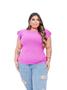 Imagem de Blusa canelada plus size gola rasa manga curta 2 babados moda casual feminina elegante