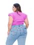 Imagem de Blusa canelada plus size gola rasa manga curta 2 babados moda casual feminina fashion