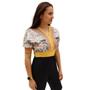 Imagem de Blusa Canelada Viscose Com Crepe Estampado Cereja Rosa 73082