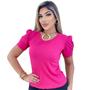 Imagem de Blusa Canelado Feminino Gola Careca Manga Princesa Com Detalhe de Botões Canelada Feminina da Moda