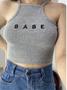 Imagem de Blusa cropped babe regata alça fina canelado feminino blogueira