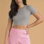 Imagem de Blusa cropped básica canelada gola rasa feminino
