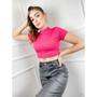 Imagem de Blusa cropped básico canelado feminino gola alta manga curta estilo