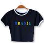 Imagem de Blusa Cropped Brasil malha canelada manga curta feminino