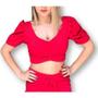 Imagem de Blusa cropped canelada com bojo decote drapeado manga princesa feminino moda