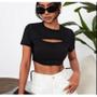 Imagem de Blusa Cropped canelada decote gota manga curta feminino influencer