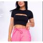 Imagem de Blusa cropped canelada decote gota manga curta moda feminina