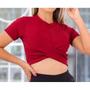 Imagem de Blusa cropped canelada manga curta sem bojo traspassada feminina