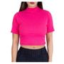 Imagem de Blusa cropped canelado básico manga curta gola alta feminino estilo