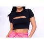 Imagem de Blusa Cropped canelado decote vazado manga curta feminina casual