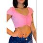 Imagem de Blusa cropped canelado detalhe no decote e ombro moda feminina