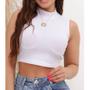 Imagem de Blusa cropped canelado gola alta cavado feminino elegante