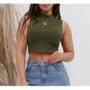 Imagem de Blusa Cropped canelado gola alta cavado moda feminina confortável