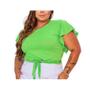 Imagem de Blusa Cropped canelado plus size amarração manga babado feminina tendência