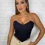 Imagem de Blusa cropped corselet feminino morcego poliéster sem alça com bojo fashion