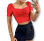 Imagem de Blusa cropped decote drapeado manga bufante feminina elegante