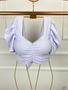 Imagem de Blusa Cropped decote drapeado manga curta bufante amarração nas costas com bojo feminino fashion