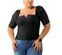 Imagem de Blusa cropped decote V manga curta bufante plus size poliéster feminino moda barata