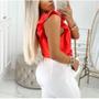 Imagem de Blusa cropped duna cavada babado elástico e lacinho na cintura feminino confortável