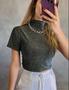 Imagem de Blusa cropped fashion gola alta manga curta poliamida lurex feminino