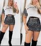 Imagem de Blusa cropped feminina estilo t-shirt manga com paete