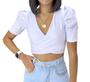 Imagem de blusa cropped feminino blusinha top manga bufante multiforma confortável