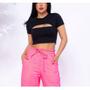 Imagem de Blusa Cropped feminino canelada decote gota manga curta elegante