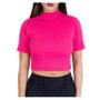 Imagem de Blusa Cropped feminino canelado básico manga curta gola alta elegante