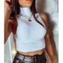 Imagem de Blusa cropped feminino canelado cavado gola alta moda