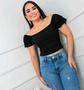 Imagem de Blusa Cropped feminino canelado ciganinha manga 2 babados blogueira