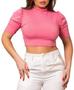 Imagem de Blusa cropped feminino canelado manga curta princesa gola alta elegante