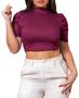 Imagem de Blusa cropped feminino canelado manga curta princesa gola alta