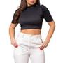 Imagem de Blusa Cropped feminino canelado manga curta princesa gola alta