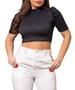 Imagem de Blusa cropped feminino canelado manga curta princesa gola alta moda fashion