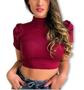 Imagem de Blusa cropped feminino canelado manga curta princesa gola alta moda feminina