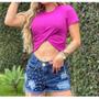 Imagem de Blusa cropped feminino canelado manga curta sem bojo transpassada moda feminina