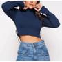 Imagem de Blusa Cropped feminino canelado manga longa gola alta elegante