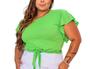 Imagem de Blusa Cropped feminino canelado plus size amarração manga babado fashion