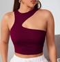 Imagem de Blusa cropped feminino canelado recorte assimétrico um ombro aberto sem bojo