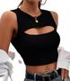 Imagem de Blusa cropped feminino canelado recorte vazado frontal sem bojo tendência