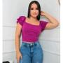 Imagem de Blusa cropped feminino ciganinha manga 2 babados malha canelada