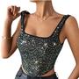 Imagem de Blusa Cropped Feminino Com Paetê Brilho Festa Balada Decote