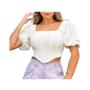 Imagem de Blusa cropped feminino corselet triangulo manga curta bufante