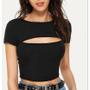 Imagem de Blusa cropped feminino decote vazado canelado manga curta estilo