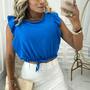 Imagem de Blusa cropped feminino duna cavada babado elástico e lacinho na cintura estilo