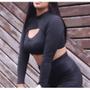 Imagem de Blusa cropped feminino gola alta decote vazado manga longa estilo