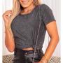 Imagem de Blusa Cropped feminino gola rasa poliamida lurex manga curta fashion