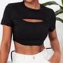 Imagem de Blusa Cropped feminino malha canelada decote gota manga curta blogueira influencer